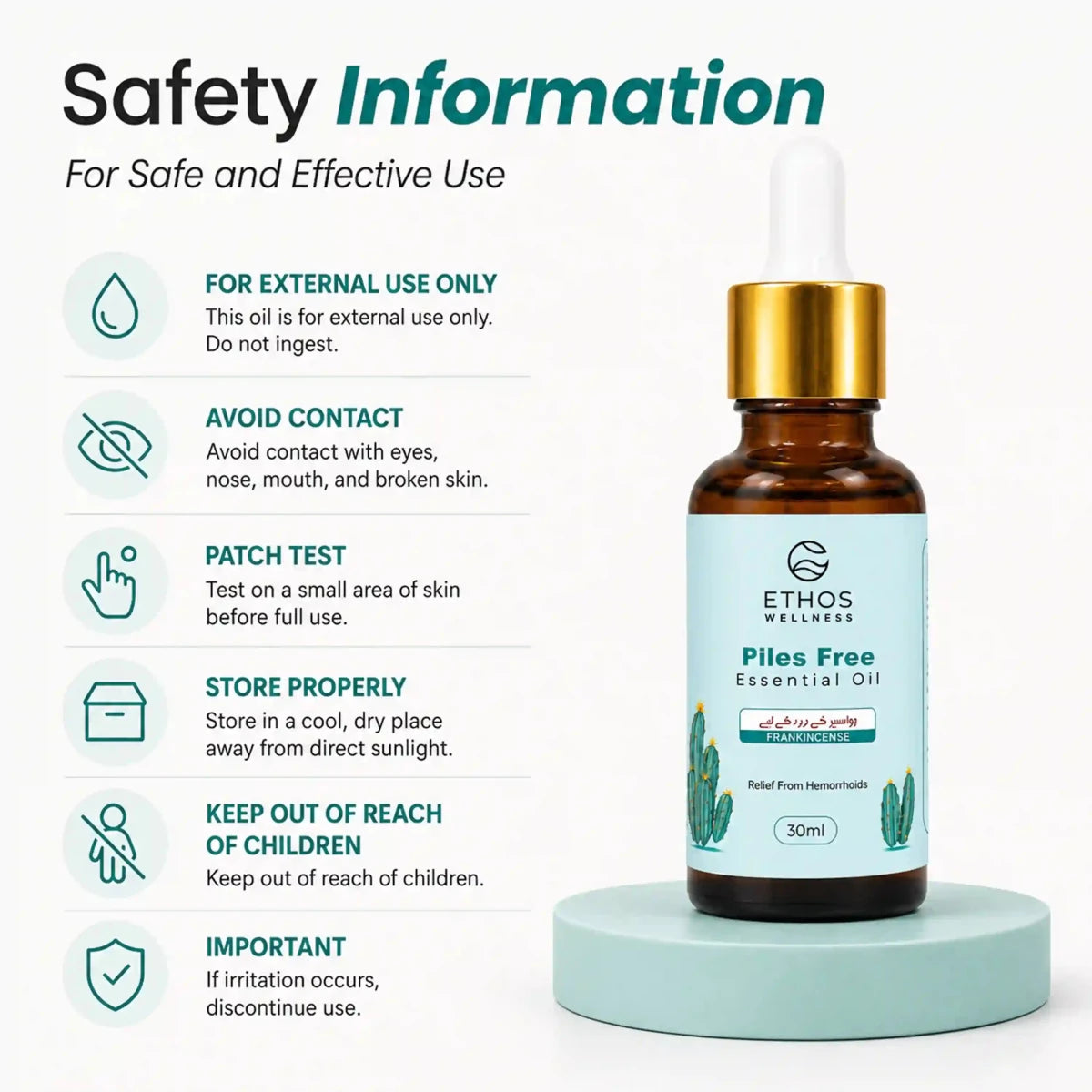 Piles Free Essential Oil - Relief from Pain, Itching and Swelling (30ml) - Ethos Wellness