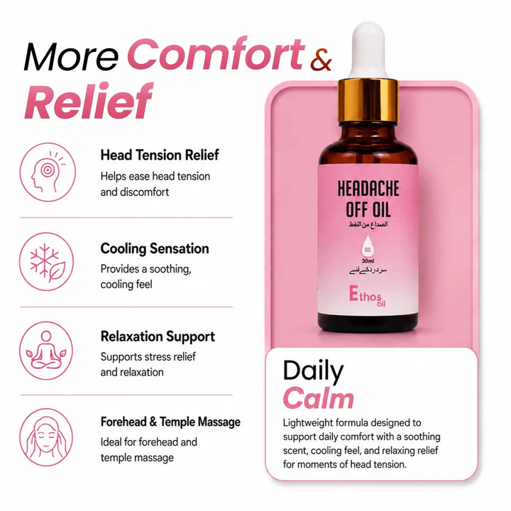 Headache Off Oil | 30ml | Natural Calm for Migraines - Ethos Wellness