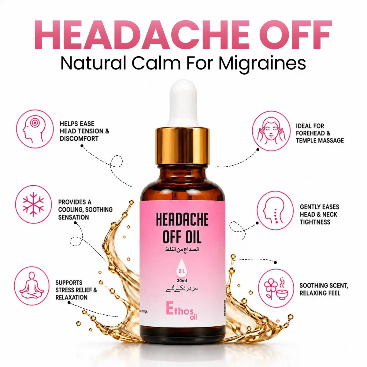 Headache Off Oil | 30ml | Natural Calm for Migraines - Ethos Wellness