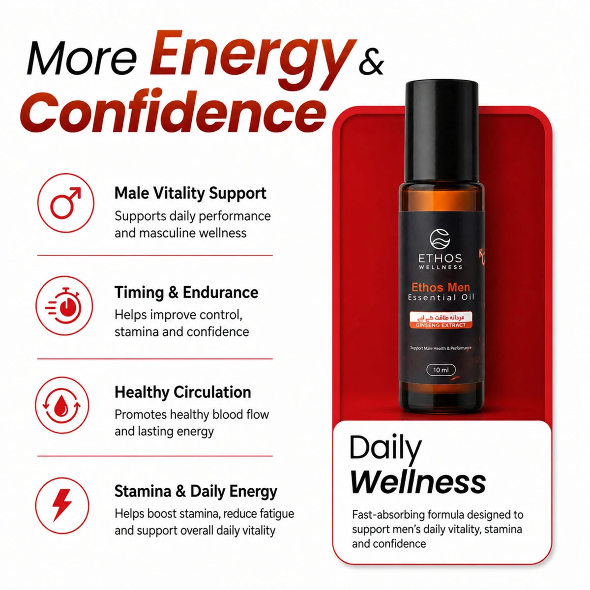 Men Essential Oil | Small - 10ml | Boost Vitality, Energy & Confidence - Ethos Wellness