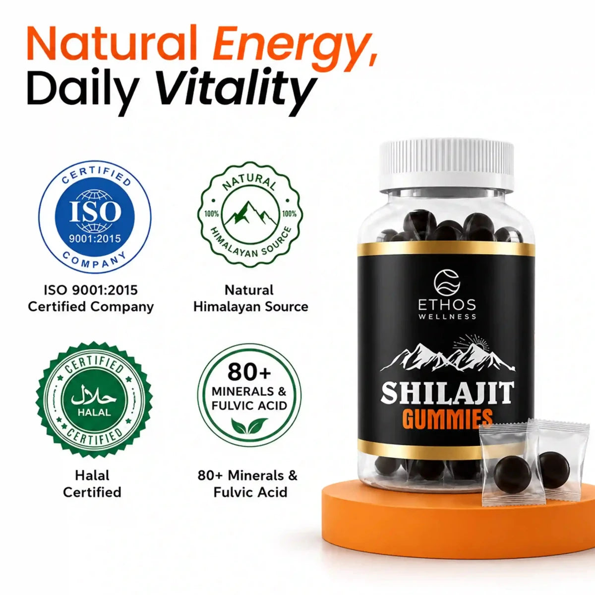 Pure Himalayan Shilajit Gummies - 80+ Minerals & Fulvic Acid - Ethos Wellness