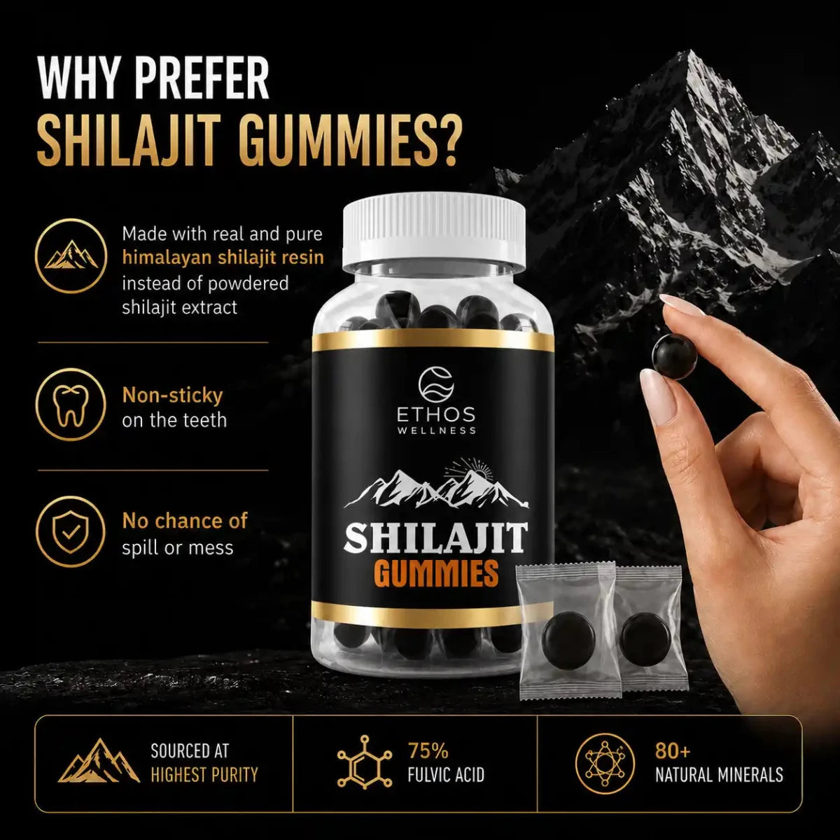 Pure Himalayan Shilajit Gummies - 80+ Minerals & Fulvic Acid - Ethos Wellness