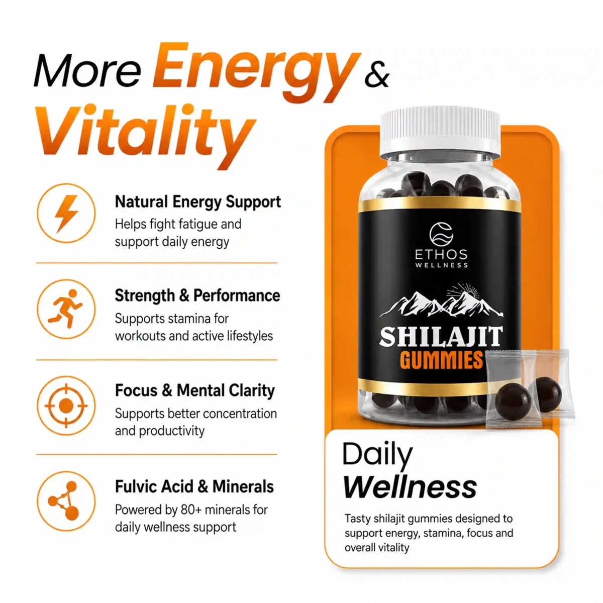 Pure Himalayan Shilajit Gummies - 80+ Minerals & Fulvic Acid - Ethos Wellness